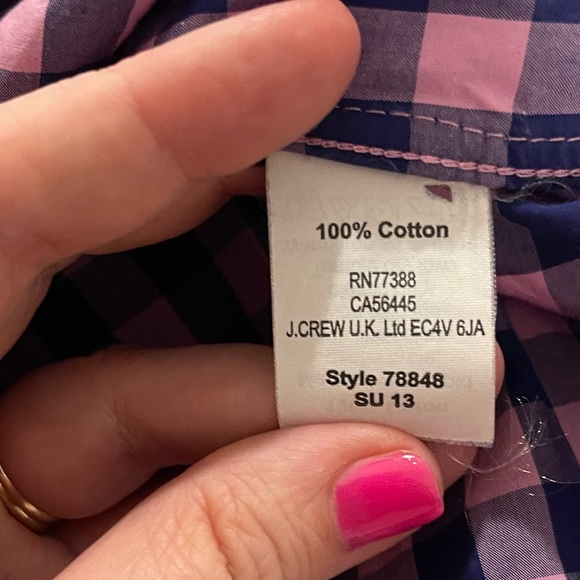 J Crew button down slim fit shirt gingham plaid preppy dusty peony Baltic blue L - Picture 8 of 8